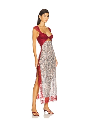 Free People x Intimately Suddenly Fine Maxi Slip In Birch Combo in Red,Beige. Size L. Also in S, XL, XS.