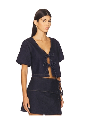 MINKPINK Raya Tie Front Top in Blue. Size L. Also in M, S, XS.