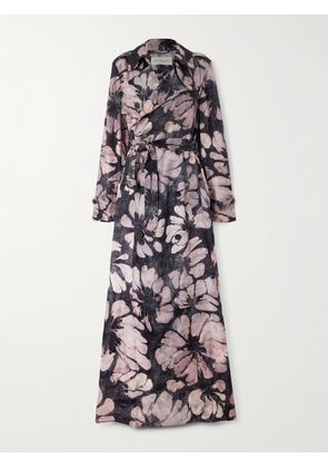 Dries Van Noten - Double-breasted Floral-print Silk Trench Coat - Black - 44,46