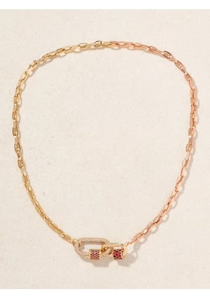 Marla Aaron - Allstone Lock + Stoned Chubby Babylock + Biker Chain 14-karat Yellow And Rose Gold, Ruby And Diamond Necklace - One size