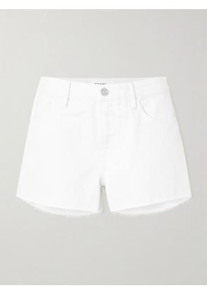 FRAME - Le Grand Garcon Frayed Denim Shorts - White - 23,24,25,26,27,28,29,30,31,32