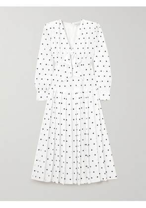 Alessandra Rich - Bow-embellished Pleated Polka-dot Silk Midi Dress - White - IT36,IT38,IT40,IT42,IT44,IT46