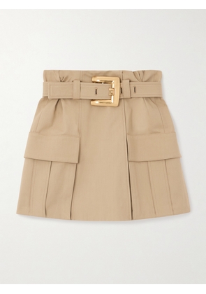 Balmain - Belted Cotton-gabardine Mini Skirt - Neutrals - FR 34,FR 36,FR 38,FR 40,FR 42,FR 44
