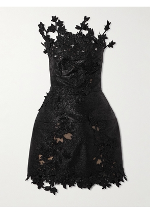 Oscar de la Renta - Strapless Appliquéd Metallic Silk And Tulle Mini Dress - Black - US2,US4,US6,US8