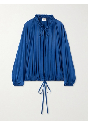 SAINT LAURENT - Ruffled Satin-jersey Blouse - Blue - FR 36