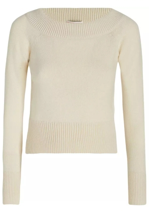Alexander McQueen off-shoulder ribbed-trimmed jumper - Neutrals