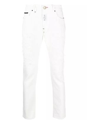 Philipp Plein distressed straight-leg jeans - White