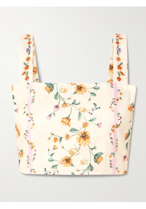 Agua by Agua Bendita - Luciana Chinesis Cropped Floral-print Linen Top - Cream - x small,small,medium,large,x large