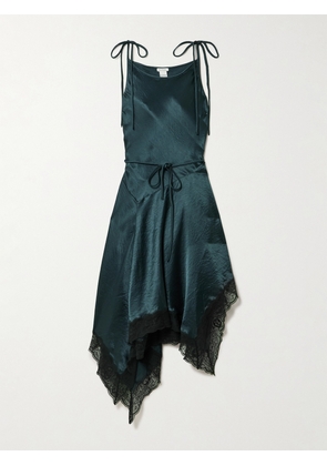 Acne Studios - Doyla Belted Asymmetric Scalloped Lace-trimmed Hammered-satin Midi Dress - Blue - DK32,DK34,DK36,DK38,DK40,DK42