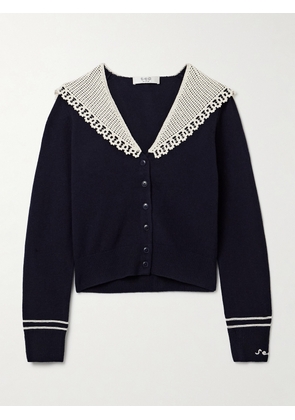Sea - Marie Crocheted Cotton-trimmed Merino Wool Cardigan - Blue - xx small,x small,small,medium,large