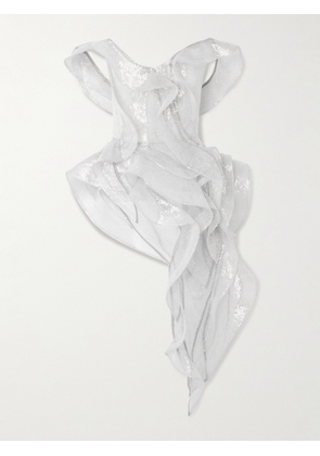 Maticevski - Liora Wave Asymmetric Ruffled Sequined Mesh Top - Off-white - UK 6,UK 8,UK 10,UK 12