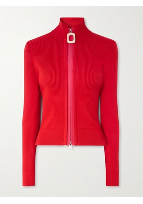 JW Anderson - Ribbed Cotton-blend Cardigan - Red - xx small,x small,small,medium,large,x large,xx large