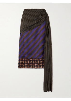 Dries Van Noten - Gathered Paneled Striped Printed Twill Midi Skirt - Burgundy - FR 34,FR 36,FR 38,FR 40,FR 42,FR 44