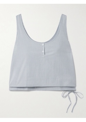 Deiji Studios - Tie-detailed Layered Striped Organic Cotton-poplin Tank - Blue - xx small,x small,small,medium,large