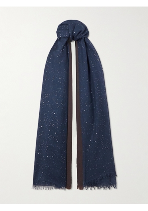 Brunello Cucinelli - Sequined Cashmere And Silk-blend Scarf - Blue - One size
