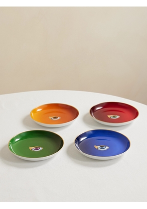 L'Objet - + Lito Set Of Four Gold-plated Porcelain Plates - Multi - One size
