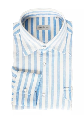 SARTORIO NAPOLI jumbo pinstripe snap-button shirt - Blue