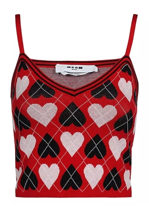 MSGM heart-pattern knitted top - Red