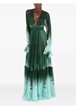 Roberto Cavalli ruffled silk empire dress - Green