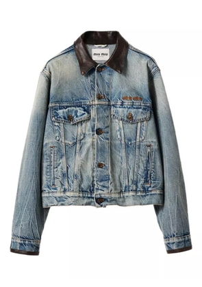 Miu Miu leather-collar denim jacket - Blue