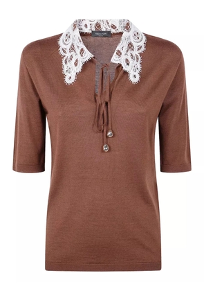 Fabiana Filippi lace-trimmed knit top - Brown