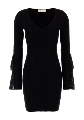Blumarine lace-detail ribbed-knit mini dress - Black