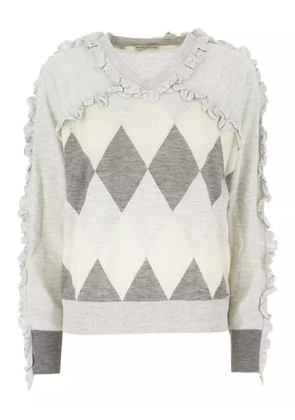 Ballantyne ruffle-trimmed diamond-pattern sweater - Grey