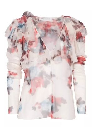 Philosophy Di Lorenzo Serafini Kids ruffled-neckline floral-print blouse - White