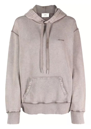 AMI Paris logo-embroidered cotton hoodie - Neutrals