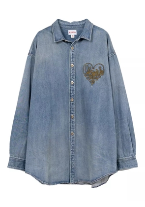 KAMIYA heart-embroidered denim shirt jacket - 031 INDIGO