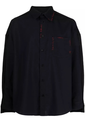 Marni logo-embroidered wool shirt - Blue