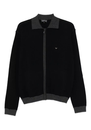 Emporio Armani ribbed-trimmed zip-up cardigan - Blue