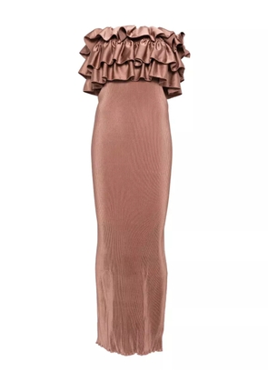 L'IDÉE pleated ruffled maxi evening dress - Brown