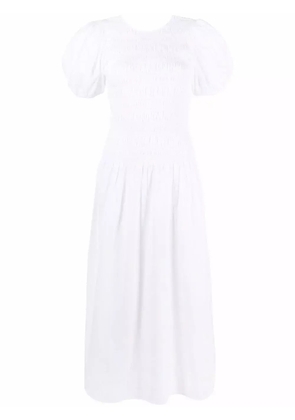 GANNI shirred poplin midi dress - White
