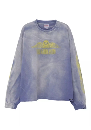 KAMIYA skull-print flame-sleeve T-shirt - Purple