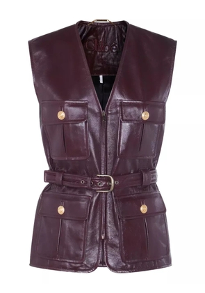 Chloé belted leather pocket vest - Purple