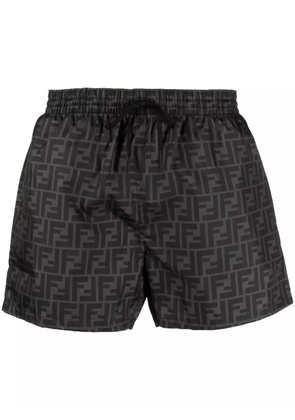 FENDI FF-logo print swim shorts - Black