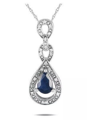 LB Exclusive 14K white gold diamond and sapphire pendant necklace - Silver