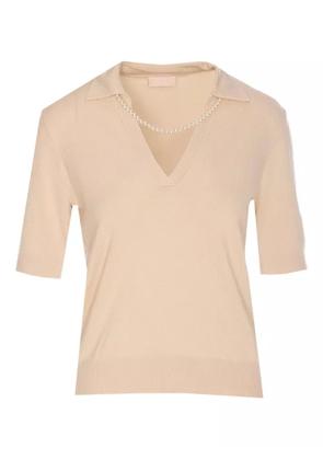 LIU JO pearl-embellished polo-neck top - Neutrals