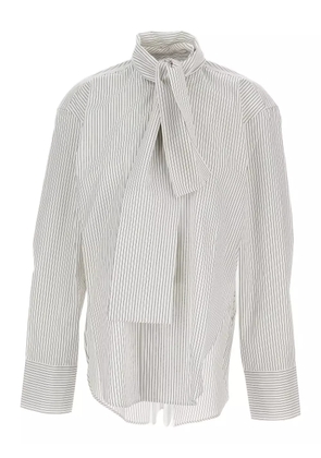 Plan C striped tie-neck shirt - Neutrals