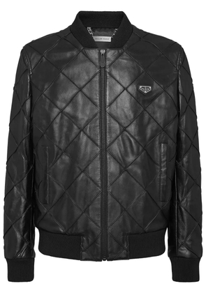 Philipp Plein quilted leather bomber jacket - Black