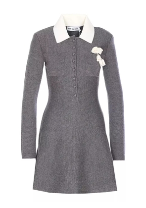 Self-Portrait crochet-flower collared dress - Grey