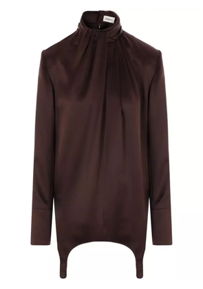 Saint Laurent garter-detail silk blouse - Brown