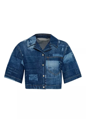 Palm Angels newspaper-print cropped top - Blue