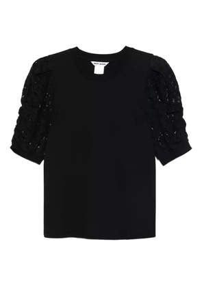 DKNY lace-insert puff-sleeve T-shirt - Black