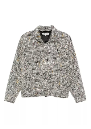 Alessandra Rich tweed speckled bomber jacket - White