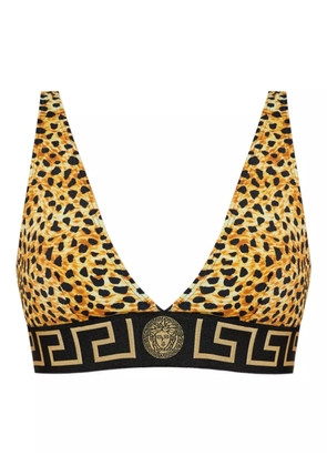 Versace Greek-key leopard-print bikini top - Brown