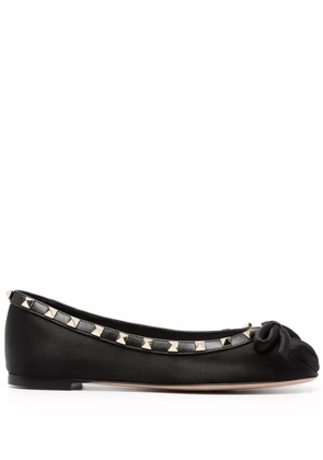 Valentino Garavani Rockstud satin ballerina shoes - Black