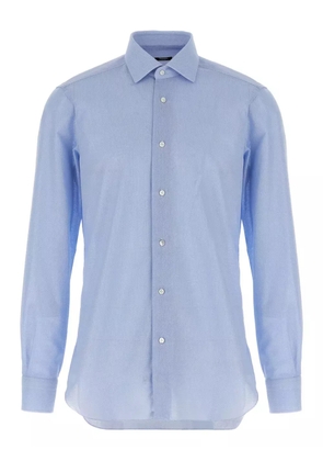 Barba honeycomb-pattern cotton shirt - Blue