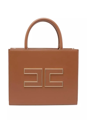 Elisabetta Franchi mini 24/7 logo-plaque top-handle tote bag - Brown